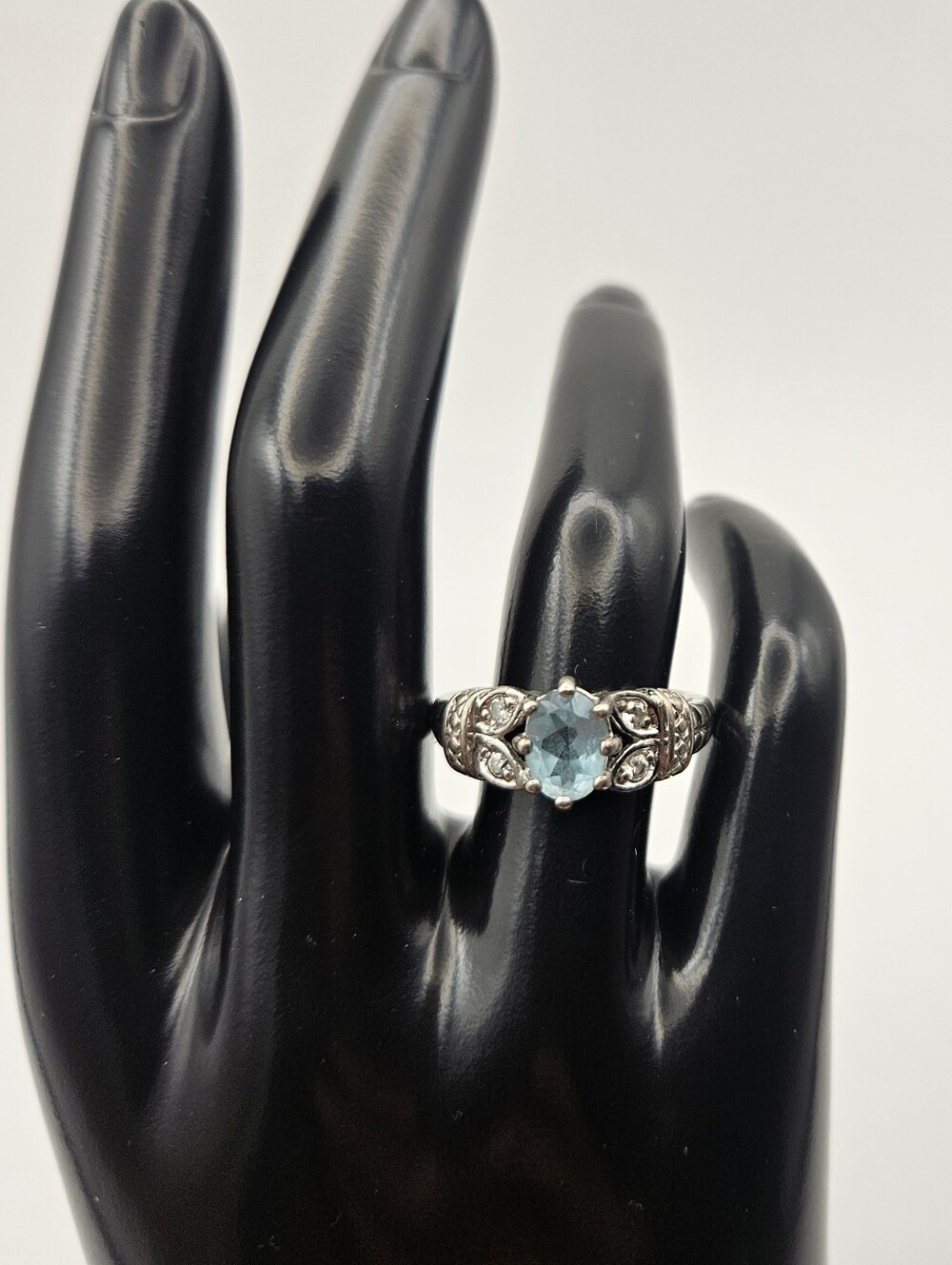 Vintage RJ 925 Sterling Silver Blue Stone Ring Size 7 Filigree Art Deco Style - Picture 5 of 10